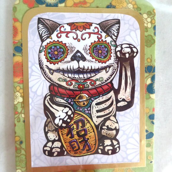 NEW DAY OF THE DEAD MANEKI-NEKO LUCKY BECKONING CAT DESK TALISMAN SIGN - Picture 3 of 4